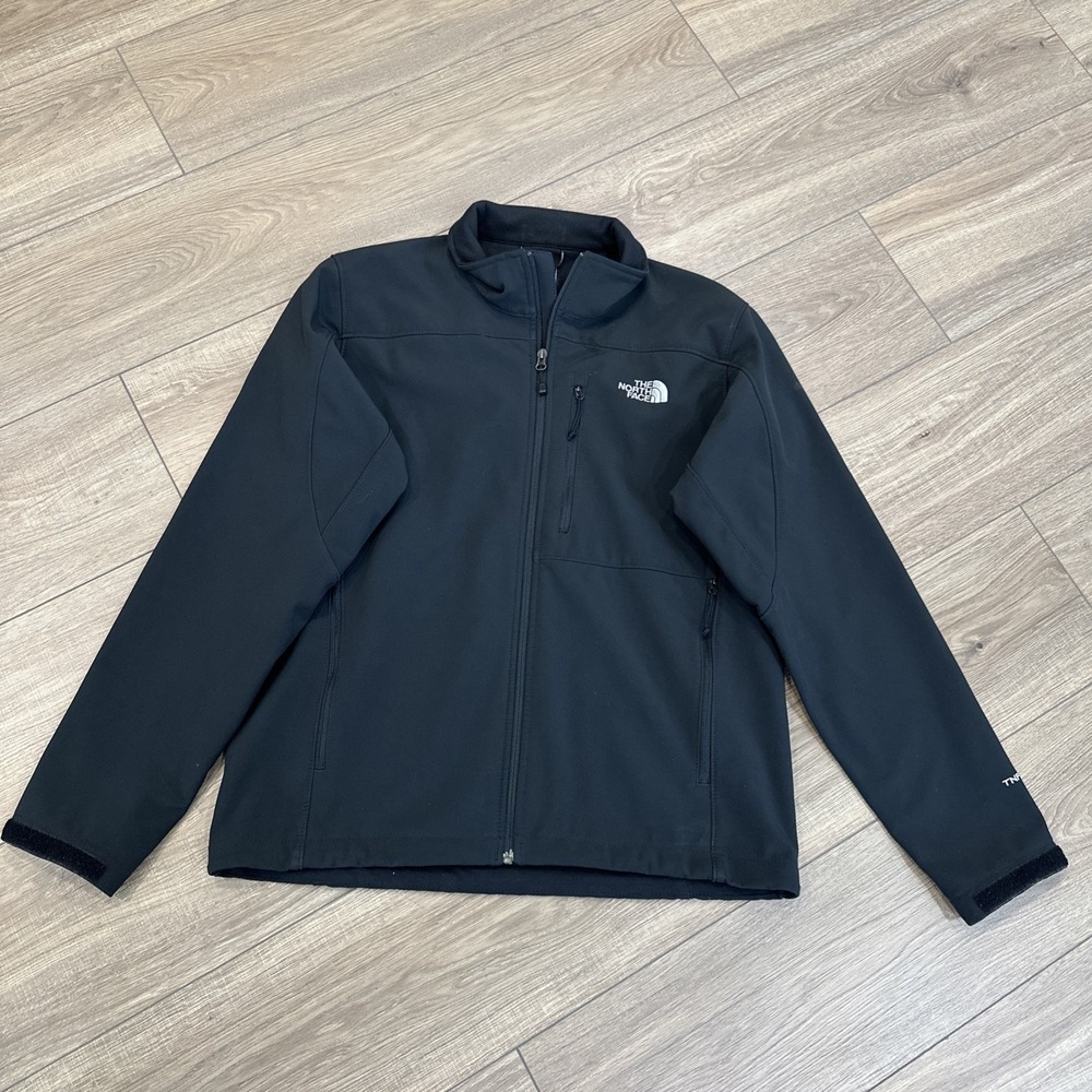 The North Face TNF Apex Jacket Black Soft Shell Full Zip Pockets - Medium